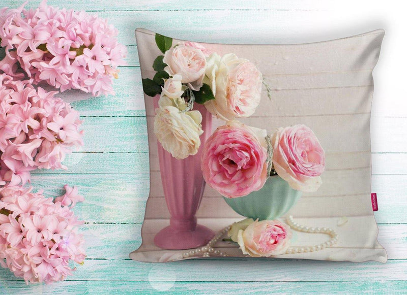 Çiçek Temalı Dijital Baskılı Yastık Kırlent Kılıfı 43x43cm Bonvagon