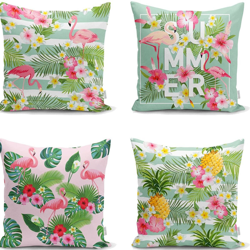 Çiçek Temalı Filamingo 4lü Yastık Kırlent Kılıf Seti Bonvagon