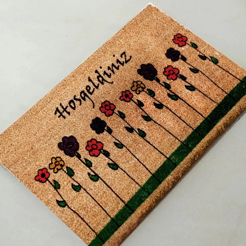 Çiçekler Doğal Koko Hindistan Cevizi Kapı Önü Paspas 60x40cm