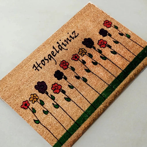 Çiçekler Doğal Koko Hindistan Cevizi Kapı Önü Paspas 60x40cm