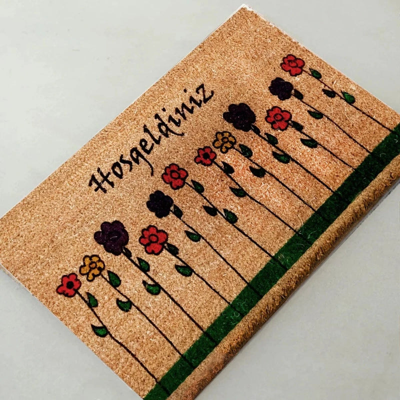 Çiçekler Doğal Koko Hindistan Cevizi Kapı Önü Paspas 60x40cm Bonvagon