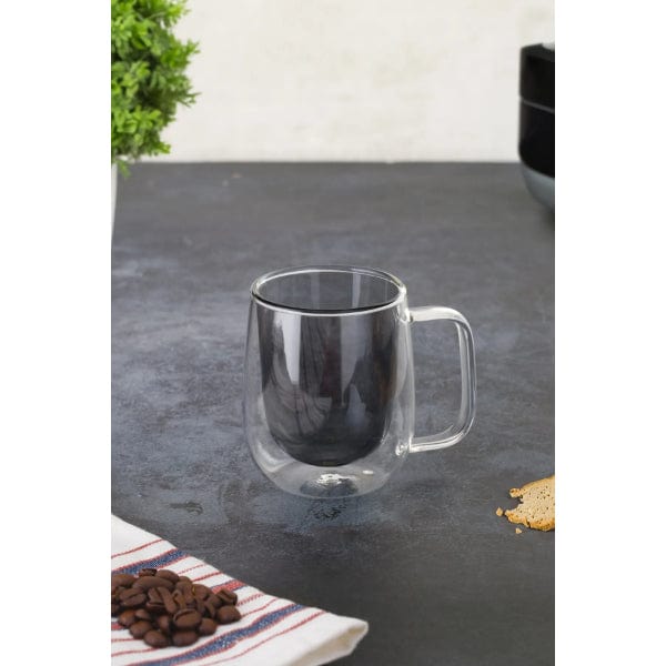 Çift Cidarlı Cam Kupa Gri Renk Bonvagon