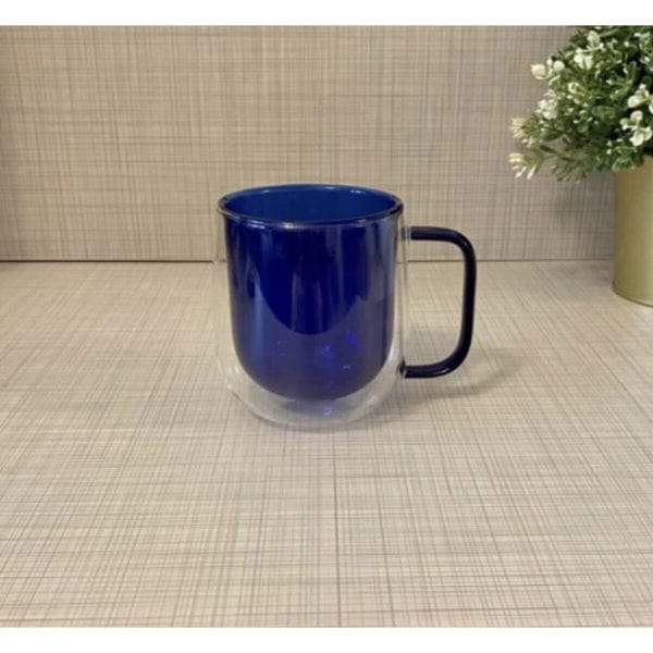 Çift Cidarlı Cam Kupa Lacivert Renk Bonvagon