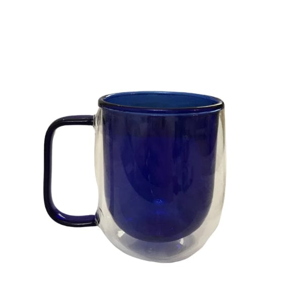 Çift Cidarlı Cam Kupa Lacivert Renk Bonvagon