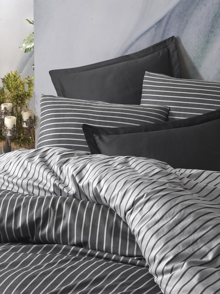 Çift Kişilik Bambu Saten Nevresim Takımı Antrasit 4 Adet Yastık Kılıfı %60 Pamuk %40 Bambu