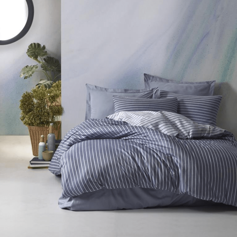 Çift Kişilik Bambu Saten Nevresim Takımı Mavi Bonvagon