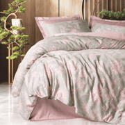 Çift Kişilik Baskılı Saten Nevresim Takımı Betula Pudra 83 Tel %100 Pamuk 4 Adet Yastık Kılıfı