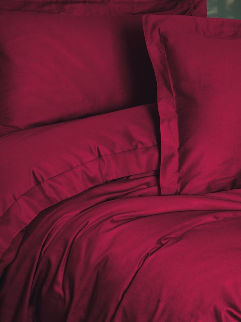 Çift Kişilik Elegant Saten Nevresim Takımı Bordo 83 Tel %100 Pamuk