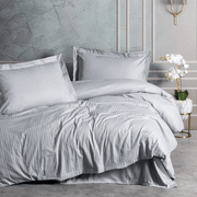 Çift Kişilik Elegant  Stripe Saten Nevresim Takımı Gri 83 Tel Dokuma %100 Pamuk Bonvagon