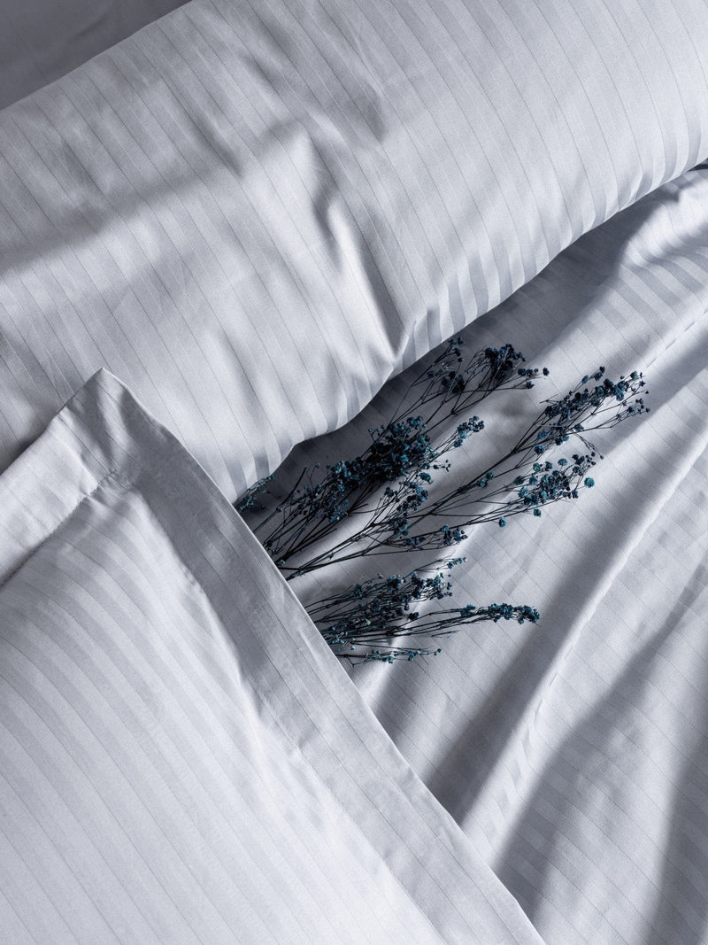 Çift Kişilik Elegant  Stripe Saten Nevresim Takımı Gri 83 Tel Dokuma %100 Pamuk Bonvagon