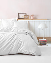 Çift Kişilik Elegante Stripe Saten Nevresim Takımı Beyaz %100 Pamuk 83 Tel