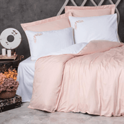 Çift Kişilik Elit Saten Nevresim Takımı Melinda Pembe 120 Tel 4 Adet Yastık Bonvagon