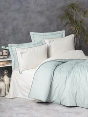 Çift Kişilik Elit Saten Nevresim Takımı Vanko Mint 120Tel 4 Adet Yastık Kılıfı Bonvagon