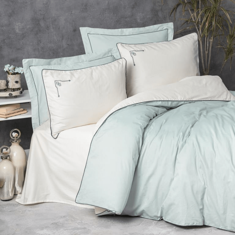 Çift Kişilik Elit Saten Nevresim Takımı Vanko Mint 120Tel 4 Adet Yastık Kılıfı Bonvagon