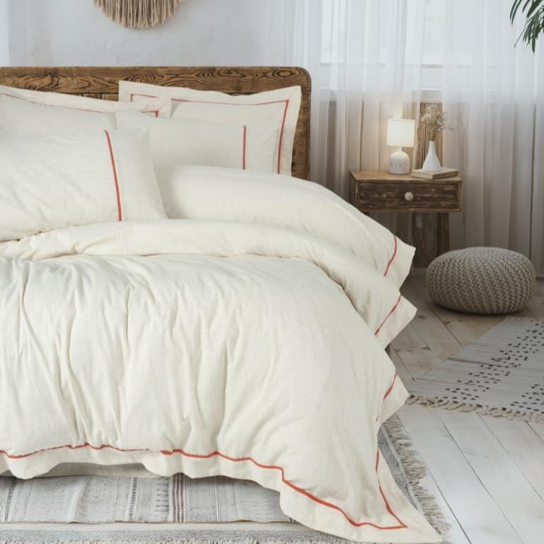 Çift Kişilik Nevresim Takımı Inborn Banded Turuncu 4 Adet Yastık Kılıfı Bonvagon