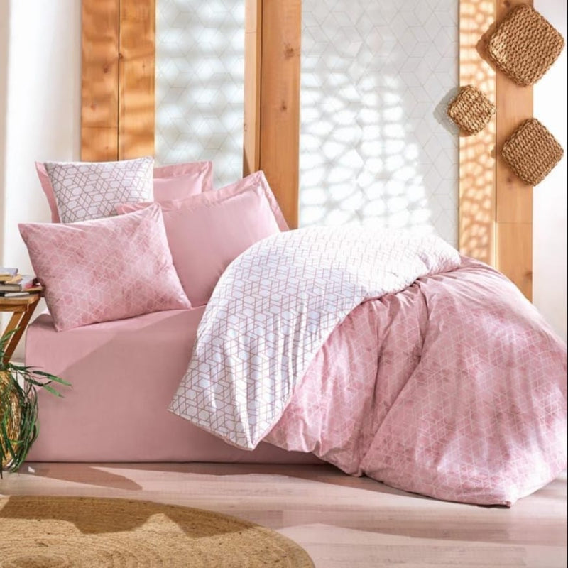 Çift Kişilik Nevresim Takımı Minimal Best Pembe Lastikli Çarşaf