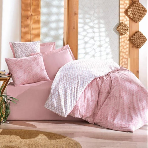 Çift Kişilik Nevresim Takımı Minimal Best Pembe Lastikli Çarşaf