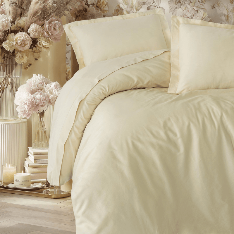 Çift Kişilik Saten Nevresim Takımı Elegant Bej 83 Tel %100 Pamuk Bonvagon