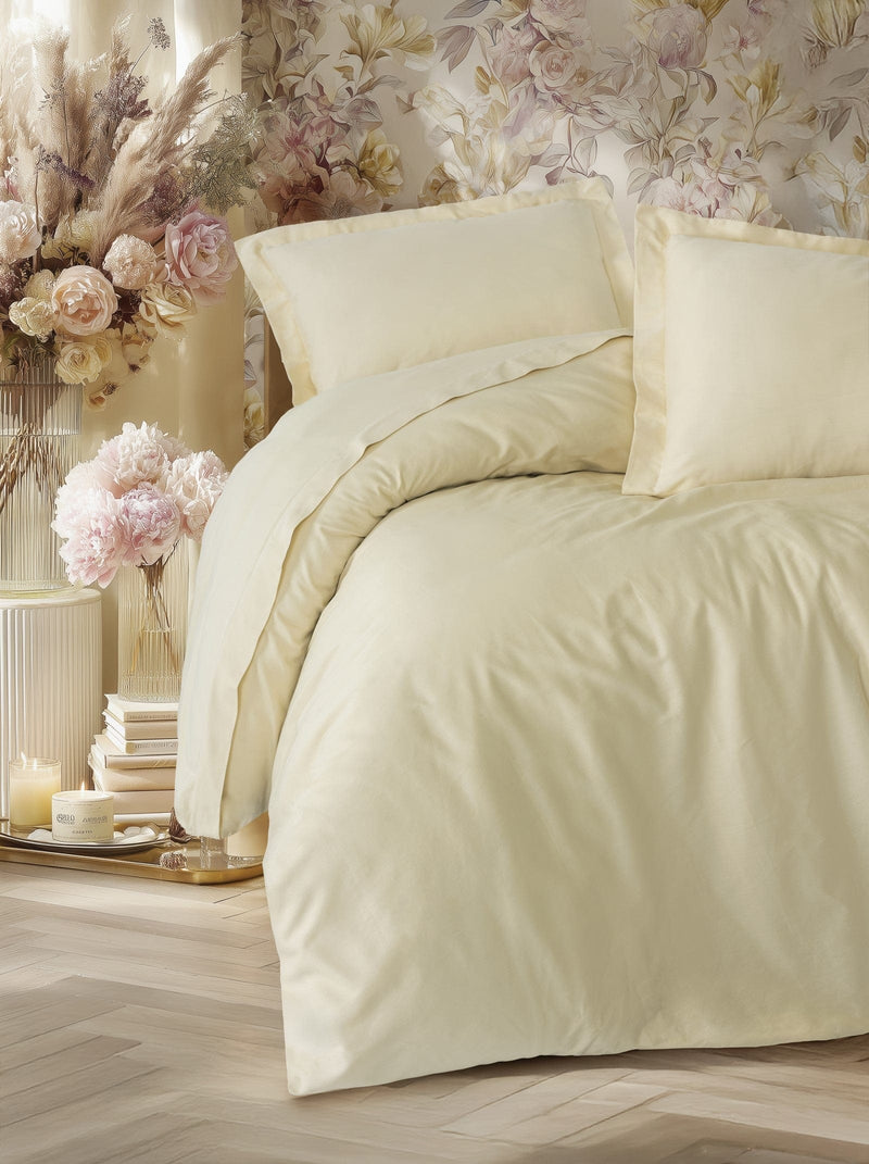 Çift Kişilik Saten Nevresim Takımı Elegant Bej 83 Tel %100 Pamuk Bonvagon