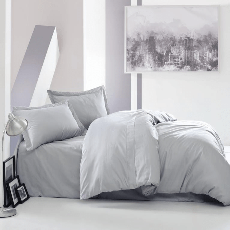 Çift Kişilik Saten Nevresim Takımı Elegant Gri 83 Tel %100 Pamuk Bonvagon