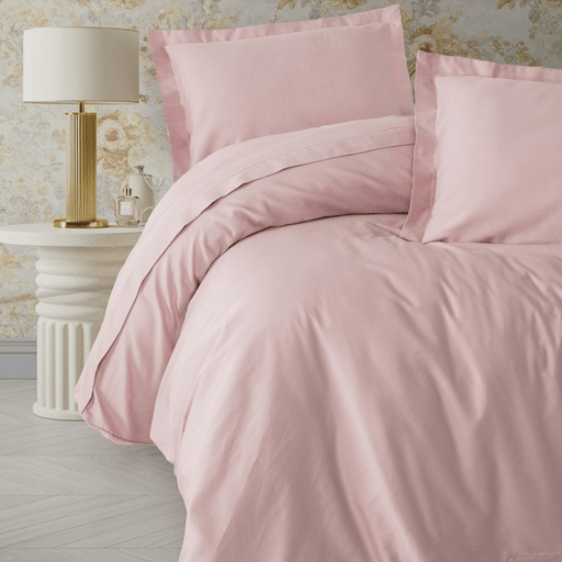 Çift Kişilik Saten Nevresim Takımı Elegant Pudra 83 Tel %100 Pamuk Bonvagon