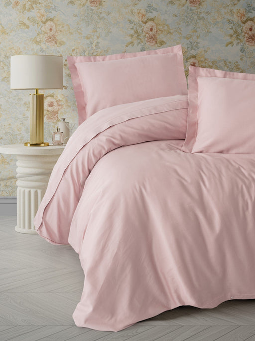 Çift Kişilik Saten Nevresim Takımı Elegant Pudra 83 Tel %100 Pamuk Bonvagon