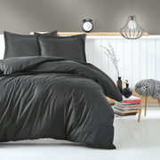 Çift Kişilik Saten Nevresim Takımı Elegant Stripe Antrasit 83 Tel %100 Pamuk Bonvagon