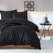 Çift Kişilik Saten Nevresim Takımı Elegant Stripe Siyah 83 Tel %100 Pamuk Bonvagon