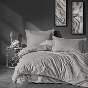 Çift Kişilik Saten Nevresim Takımı Elegante Stripe Bej 83 Tel %100 Pamuk Bonvagon