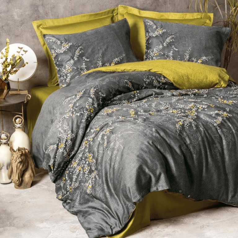 Çift Kişilik Saten Nevresim Takımı Libby Yeşil Bonvagon