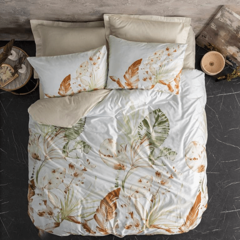 Çift Kişilik Saten Nevresim Takımı Luster Bej 4 Adet Yastık Kılıfı Bonvagon