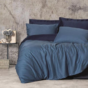 Çift Kişilik Smart Bambu Saten Nevresim Takımı Petrol 4 Yastık Kılıflı Bonvagon