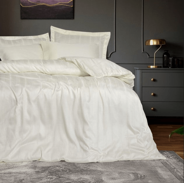 Çift Kişilik Smart Stripe Bambu Saten Nevresim Takımı Bej Bonvagon