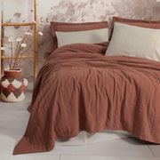 Çift Kişilik Yatak Örtülü Pike Takımı Natura Vilo Kiremit 4 Adet Yastık Kılıfı Bonvagon