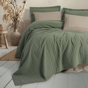 Çift Kişilik Yatak Örtülü Pike Takımı Natura Vilo Yeşil 4 Adet Yastık Kılıfı Bonvagon