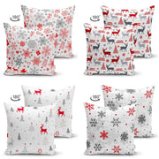 Çift Taraflı Beyaz Zeminli Yılbaşı Konseptli 4lü Süet Yastık Kırlent Kılıf Seti Bonvagon