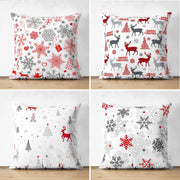 Çift Taraflı Beyaz Zeminli Yılbaşı Konseptli 4lü Süet Yastık Kırlent Kılıf Seti Bonvagon