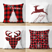 Çift Taraflı Ekose Zeminli Yılbaşı Desenli 4'lü Süet Yastık Kırlent Kılıf Seti Bonvagon