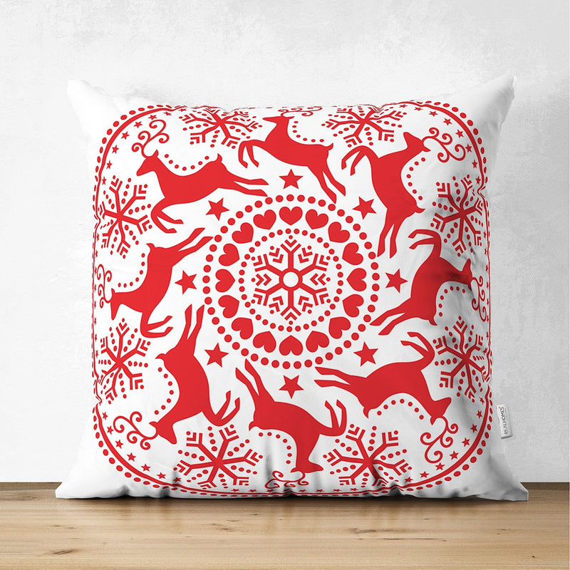 Çift Taraflı Geometrik Yılbaşı Geyikleri Dijital Baskılı Süet Yastık Kırlent Kılıfı Bonvagon