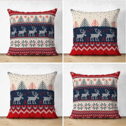 Çift Taraflı Geyik Desenli Yılbaşı Temalı 4lü Dekoratif Süet Yastık Kırlent Kılıf Seti Bonvagon