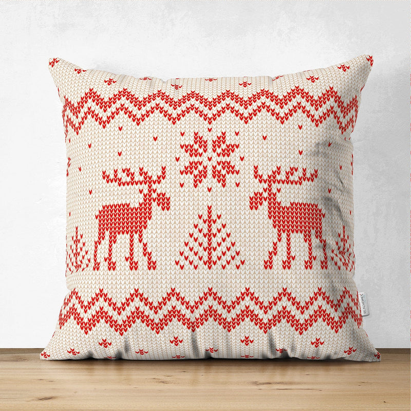 Çift Taraflı Kanaviçe Motifli Yılbaşı Temalı Dijital Baskılı Süet Kırlent Kılıfı Bonvagon