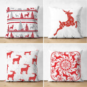 Çift Taraflı Kırmızı Beyaz Yılbaşı Geyikleri 4lü Süet Yastık Kırlent Kılıf Seti Bonvagon