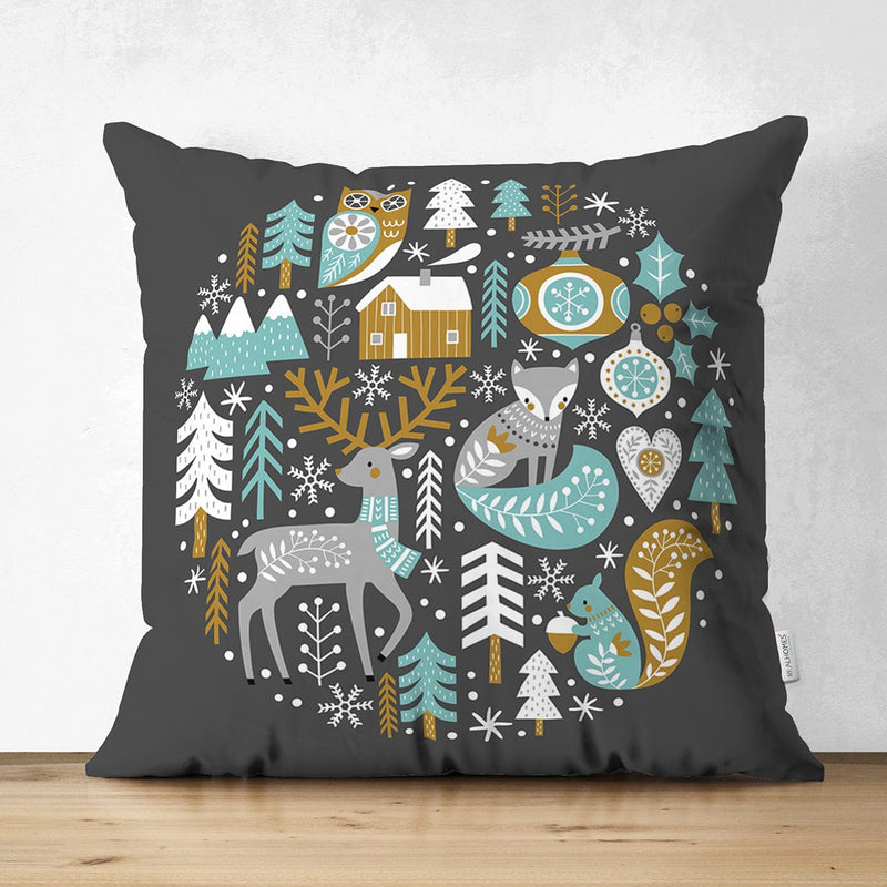 Çift Taraflı Pastel Zemin Üzerinde Yılbaşı Desenli Dijital Baskılı Modern Süet Yastık Kırlent Kılıfı Bonvagon