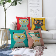 Çift Taraflı Renkli Sevimli Kedicik Baskılı 4'Lü Şönil Kırlent Kılıf Seti Bonvagon