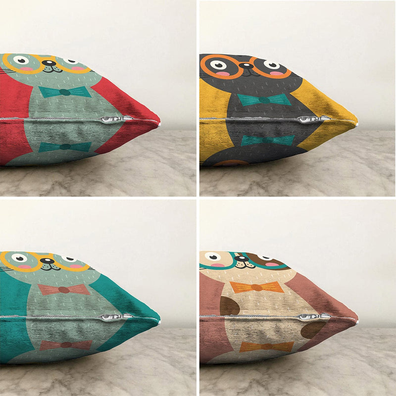 Çift Taraflı Renkli Sevimli Kedicik Baskılı 4'Lü Şönil Kırlent Kılıf Seti Bonvagon