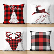 Çift Taraflı Yılbaşı Temalı Ekoseli 4lü Modern Süet Yastık Kırlent Kılıf Seti Bonvagon