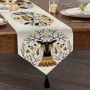 Çini Çizimli Guguklu Saat Motifli Dijital Baskılı Dekoratif Püsküllü Şönil Üçgen Runner Bonvagon