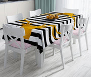 Çizgili Gold Geyik Desenli Modern Leke Tutmaz Masa Örtüsü Bonvagon