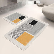 Çizgili Kareli Desenli Dijital Baskılı 2li Halı Takımı Kaymaz Taban Yıkanabilir Bonvagon