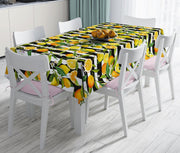 Çizgili Siyah Zeminli Limon Desenli Dekoratif Leke Tutmaz Masa Örtüsü Bonvagon